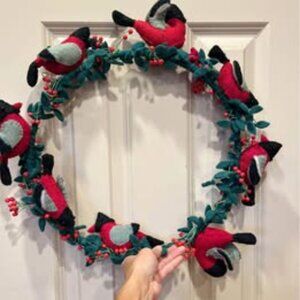 18” Red Cardinal Holly Berry Felt Wreath